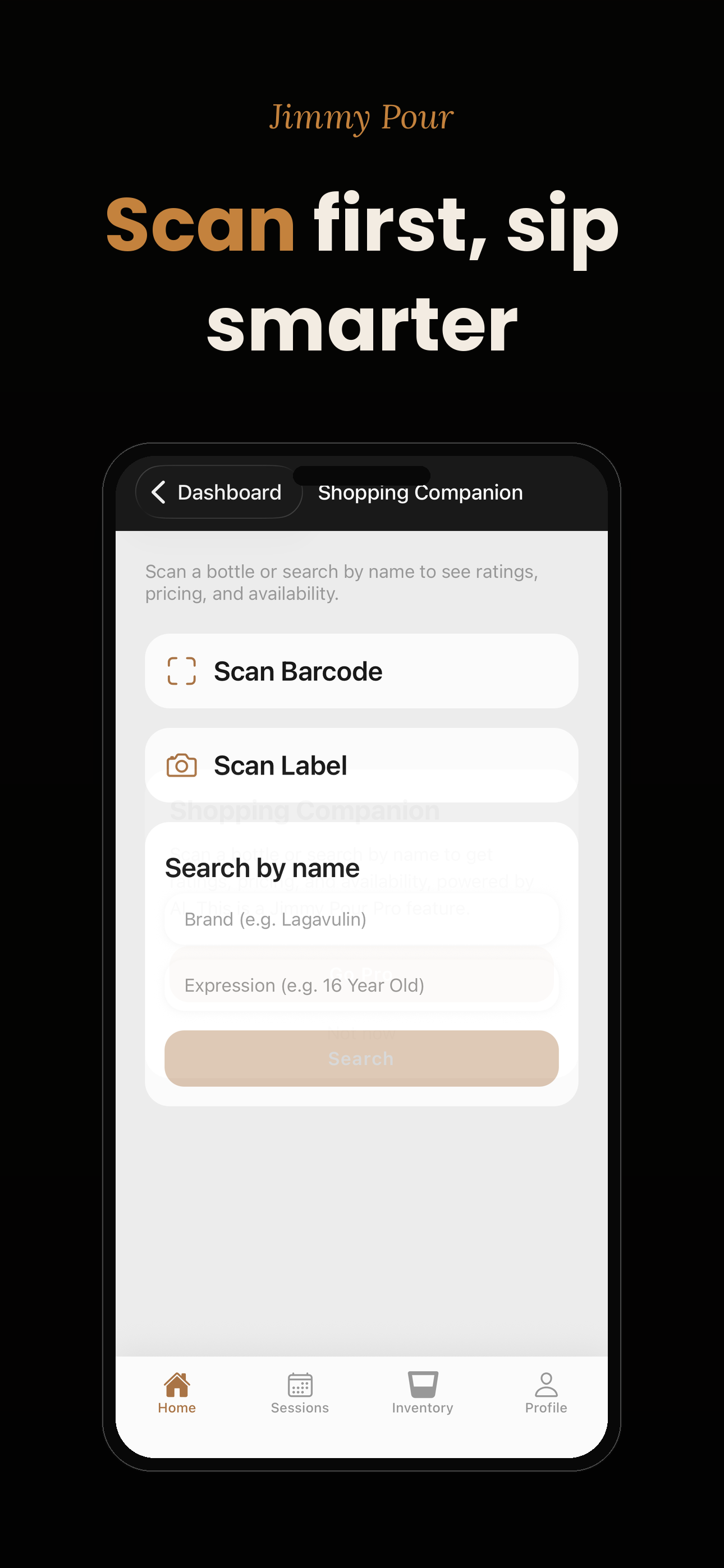 Scan first, sip smarter: the Shopping Companion with scan barcode, scan label and search by name